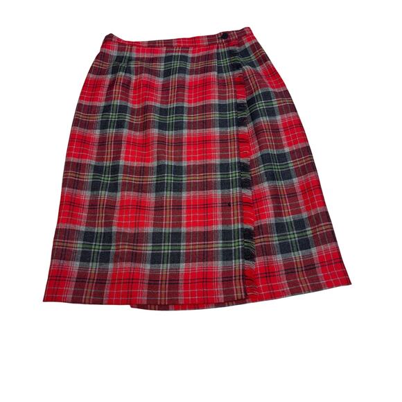 Vintage Plaid Tartan Wool Blanket Skirt Wrap Womens Sz 8 Preppy Academia Red - Picture 1 of 5